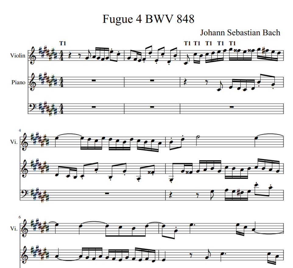 Johann Sebastian Bach - Fugue 4 BWV 848 sheet music for violin and piano